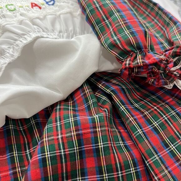 Petit Ami red Plaid dress white smocked embroidered pinafore Vintage size 2T EUC - Picture 14 of 14